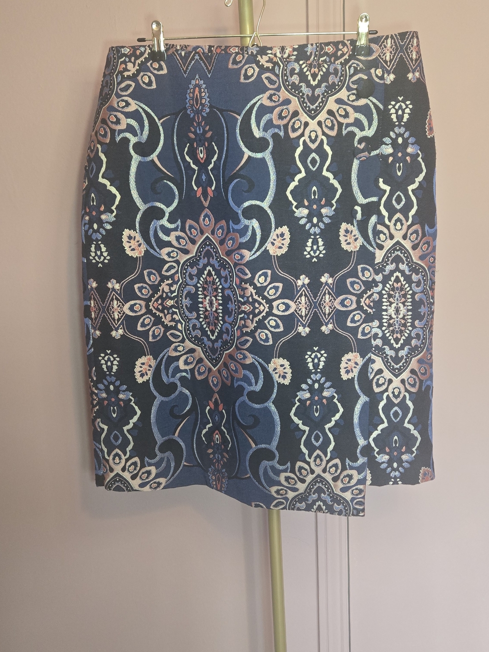 Halogen Navy Paisley-Pattern Pencil Skirt with Blue and Cream Accents